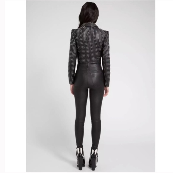 Alice and Olivia “Harvey Silver Studded Black Leather Jacket” - Picture 6 of 12